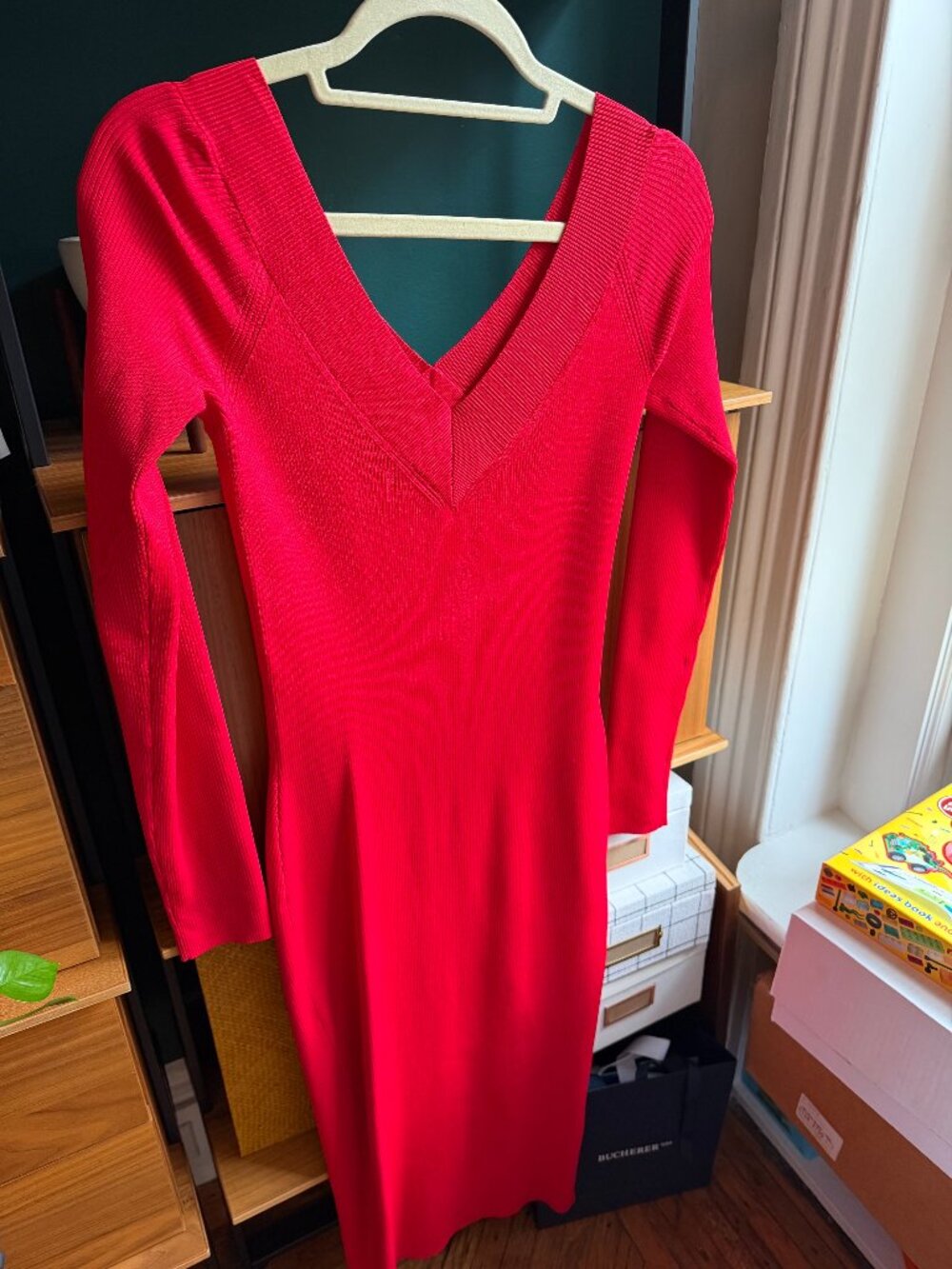 Trouve women's red bodycon dress, midi length, size medium